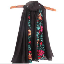 Hot wide Breathable Soft fashion women love best size 180*90 cm low moq Embrodiery scarf cotton scarf in mumbai